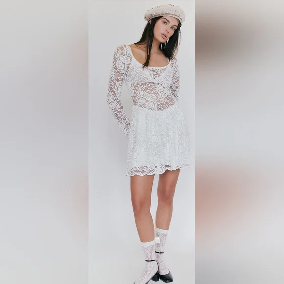 Free People Nightcap Tulip White Lace Mini Dress In Coconut Milk White Women